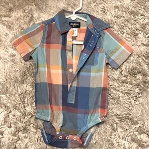 Blue and Orange striped button down Onesie